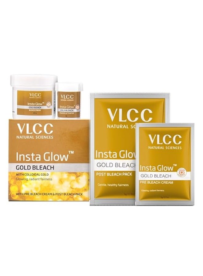 VLCC Insta Glow Gold Bleach - 30g X 4 (Pack of 4) - With Colloidal Glow For Glowing Fairness | Skin Brightening Bleach | Perfect Skin Match, Reduces Facial Hair Visibility, Brightens Complexion - Image 2